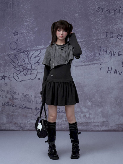 Gray Star Cat Ear Two-Piece Dress【s0000015441】