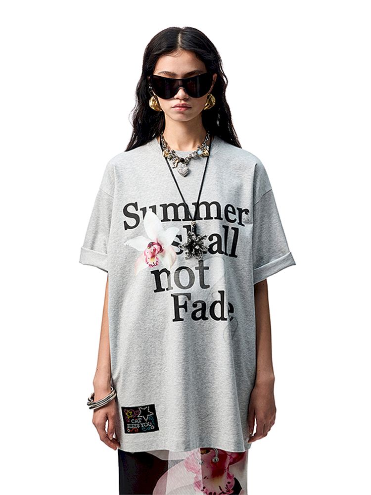 Floral letter print oversize big t-shirt【s0000012400】