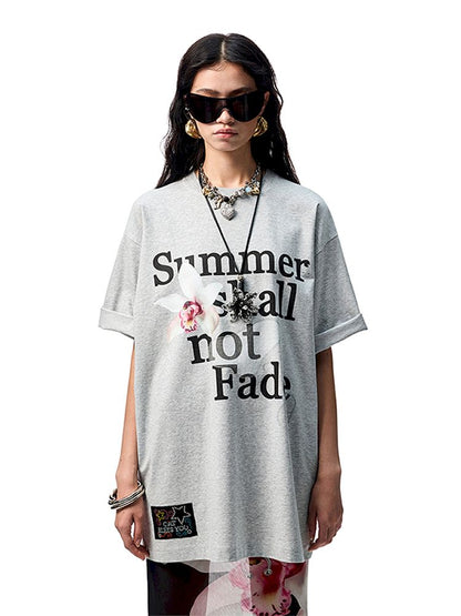Floral letter print oversize big t-shirt【s0000012400】