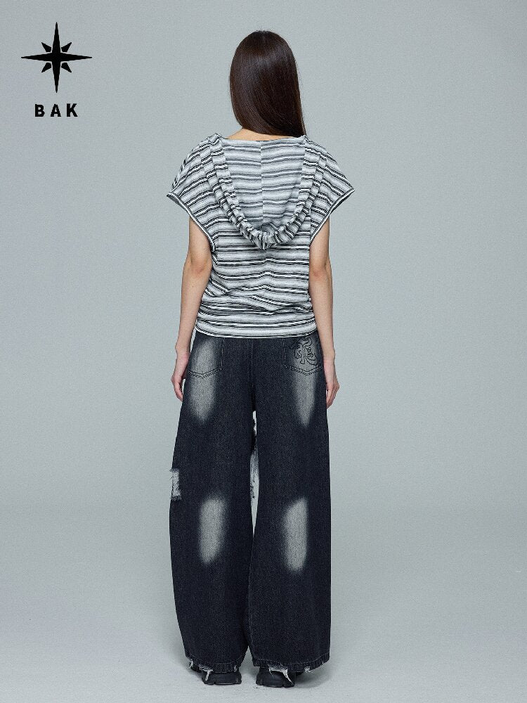 Striped Hooded Printed T-Shirt【s0000016688】
