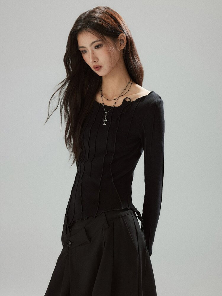 Black Panelled Split Line Top【s0000015598】