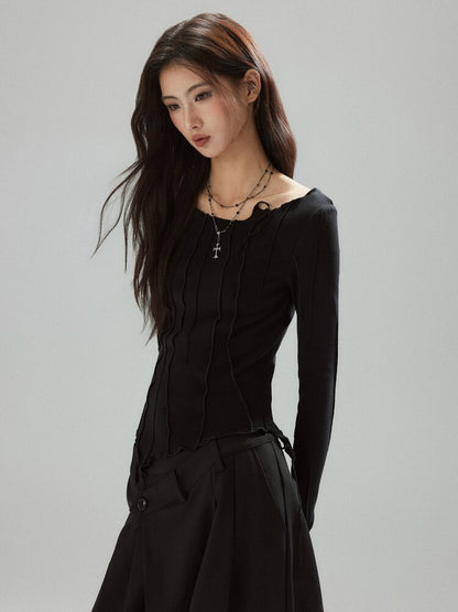 Black Panelled Split Line Top【s0000015598】