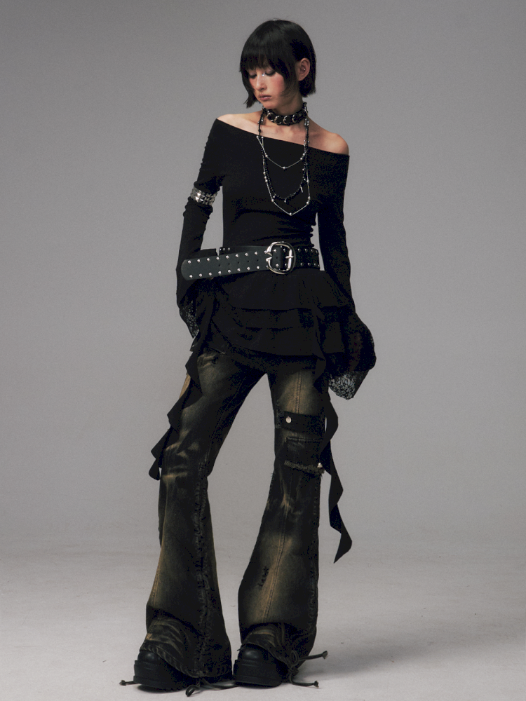 Punk Vintage Washed Drawstring Flared Pants【s0000014706】