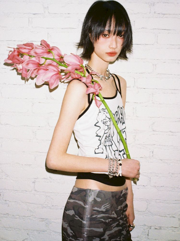 Fake two-piece manga camisole【s0000012425】