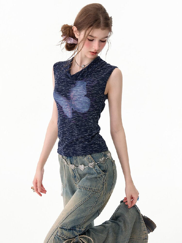 Artistic Butterfly Navy Tank Top【s0000017754】