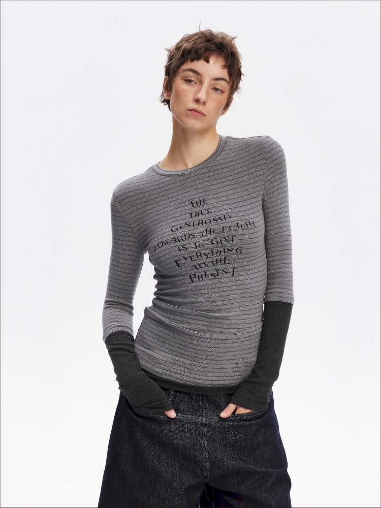 Fake Two-Piece Letter Print Slim Long-Sleeve T-Shirt【s0000014874】