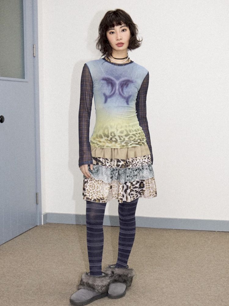 Printed splicing bustier cake skirt【s0000012271】