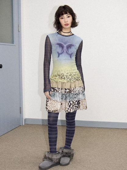 Printed splicing bustier cake skirt【s0000012271】