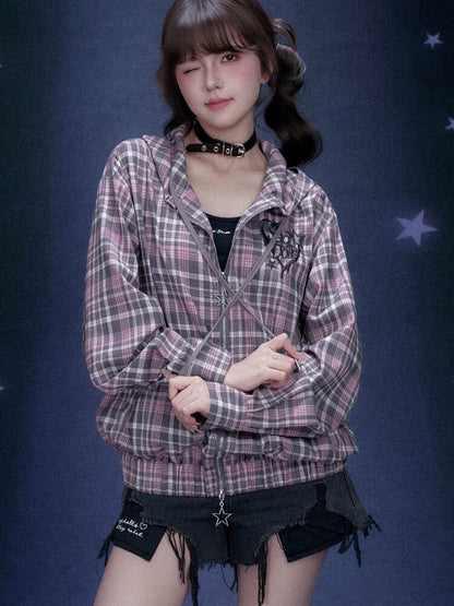 Plaid Hooded Street Style Jacket【s0000015766】