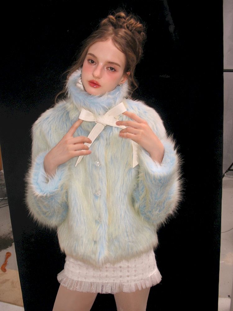 Blue Sweet Warm Fur Long Hair Outer【s0000005320】