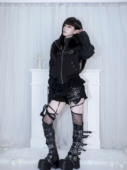 Detachable Hat Black Pink Two Tone Suit【s0000014679】