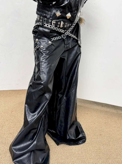 Faux Fur Belted Leather Pants【s0000014535】