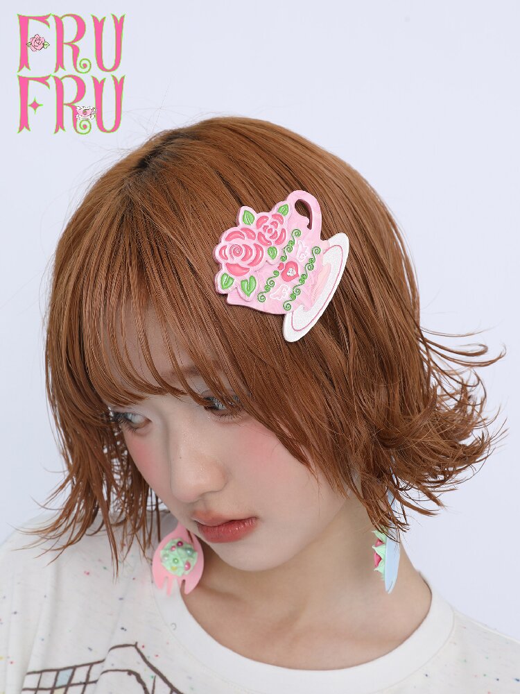 Rose Coffee Cup Printed Hair Clip【s0000017461】