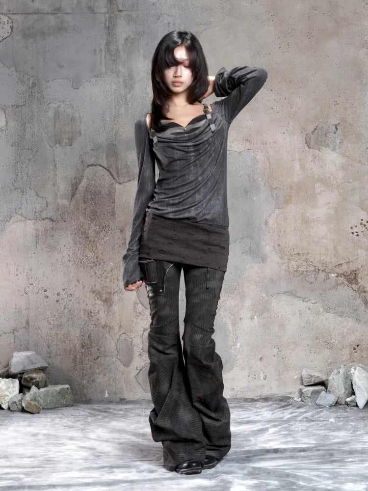 Off-Shoulder Ruffled Mid-Length Slimming Punk Top【s0000014124】