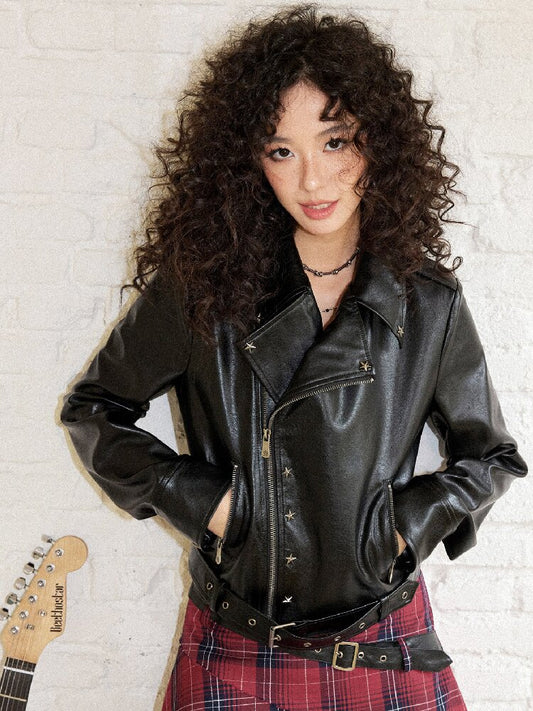 Sleek Rock Star Leather Jacket【s0000017903】