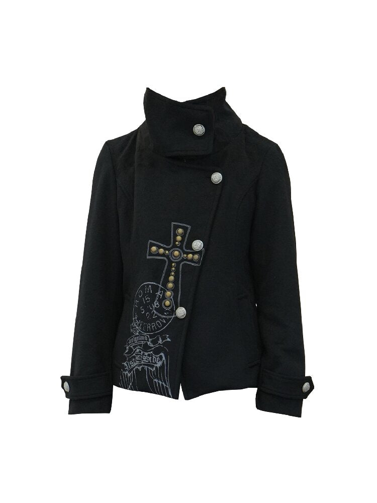 Vintage Cross Print Rivet Jacket【s0000018073】