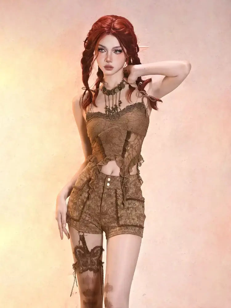 Hollowed out sexy pure desire retro sense halter top【s0000013505】