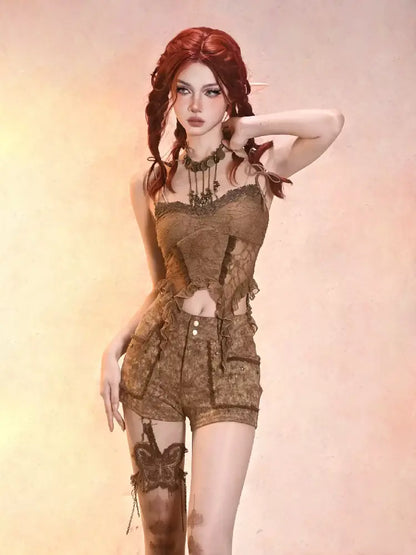 Hollowed out sexy pure desire retro sense halter top【s0000013505】