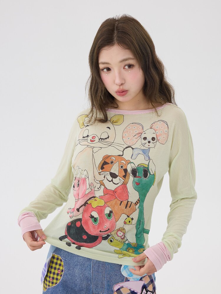 Light Green Graffiti Printed Smock【s0000016199】