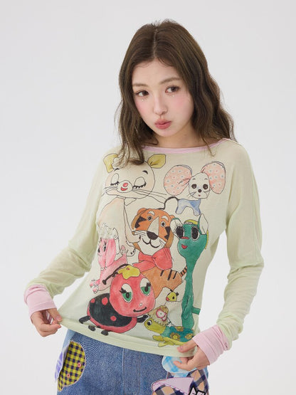 Light Green Graffiti Printed Smock【s0000016199】