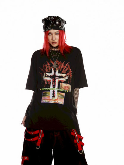 Subculture Print Unisex Loose T-shirt【s0000013600】