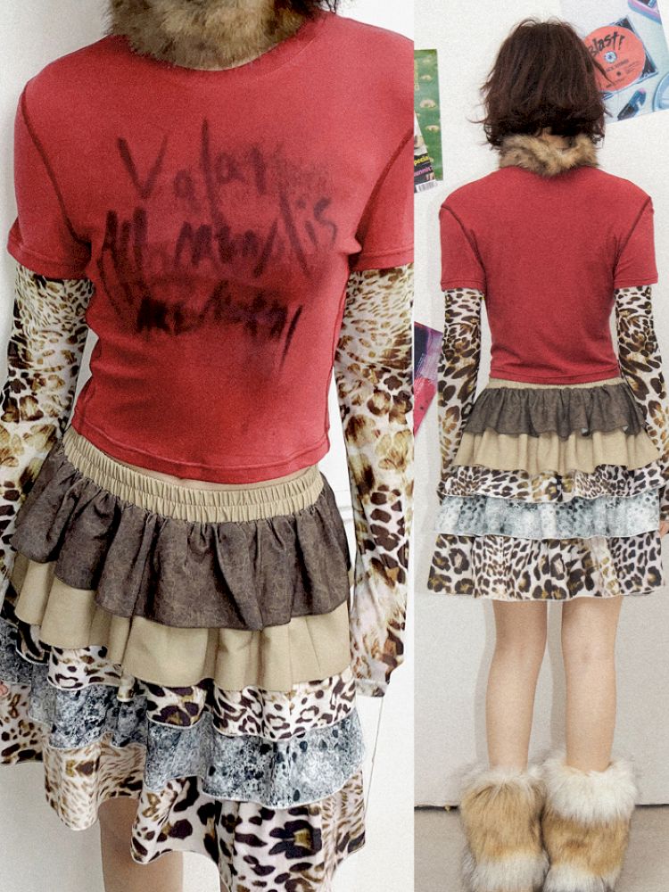 Printed splicing bustier cake skirt【s0000012271】