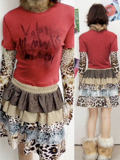 Printed splicing bustier cake skirt【s0000012271】
