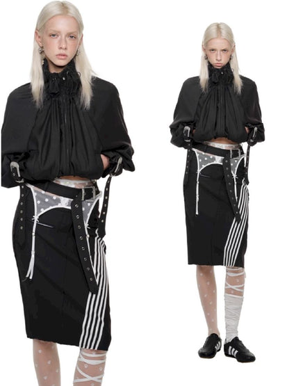 Patchwork Suit Mid-Length Wrap Hip Skirt【s0000011616】