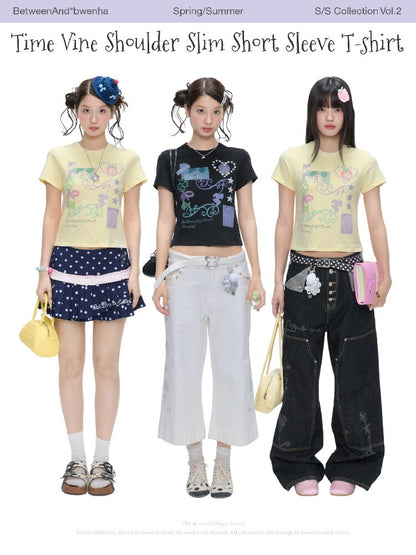 Two Color Vine Slim Short T-Shirt【s0000016407】
