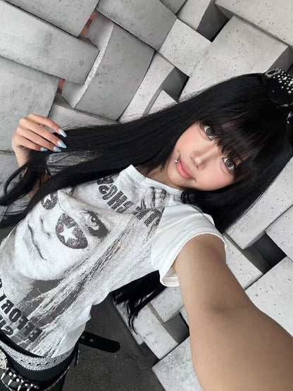 Portrait Diamond Print Raglan Tee【s0000018216】