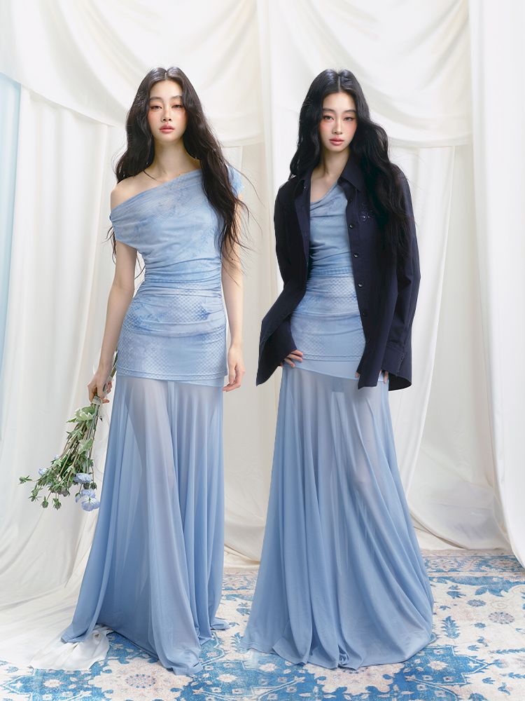 Tansparent a-line tulle dress【s0000012149】