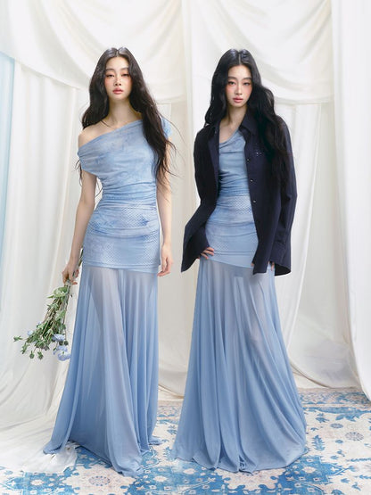 Tansparent a-line tulle dress【s0000012149】