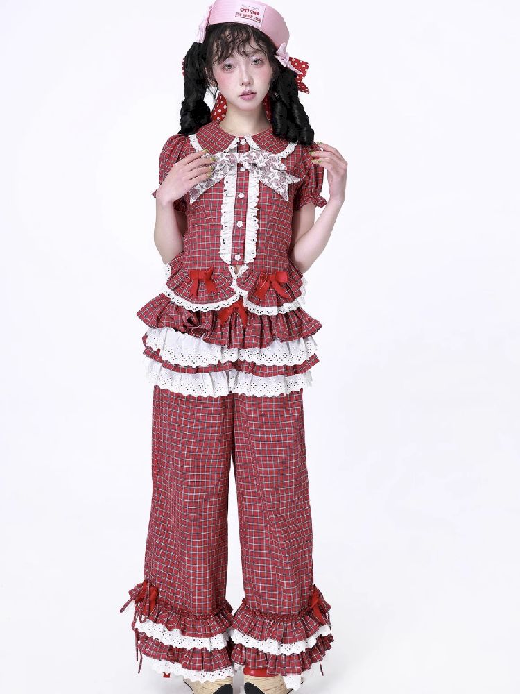 Retro Red Plaid Trousers【s0000012192】