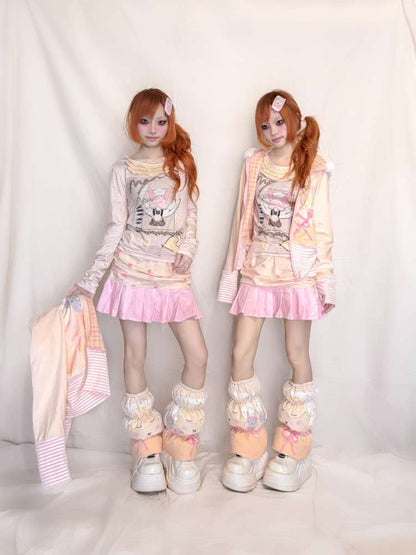 Orange Pink Pleated Plush Skirt【s0000015396】