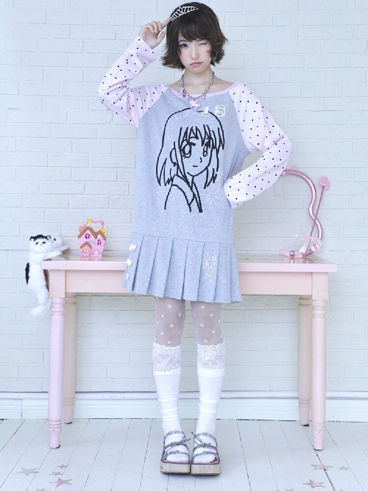 Pink Gray Pixel Pleated Dress【s0000016545】
