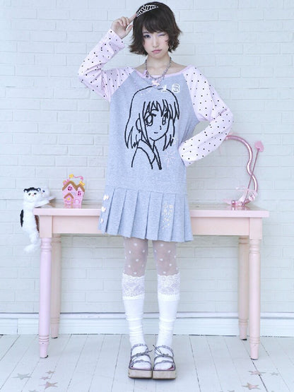 Pink Gray Pixel Pleated Dress【s0000016545】