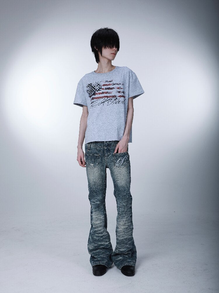 Star Flag Vintage Print T-shirt【s0000016626】