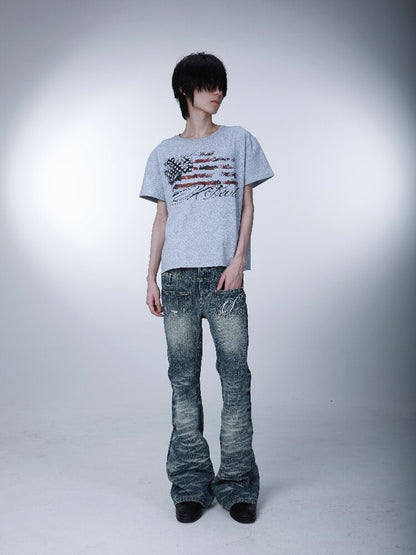 Star Flag Vintage Print T-shirt【s0000016626】