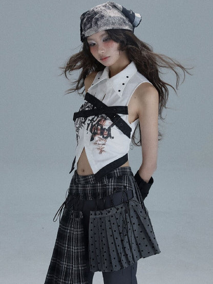 Punk Print Splicing Sleeveless【s0000016719】