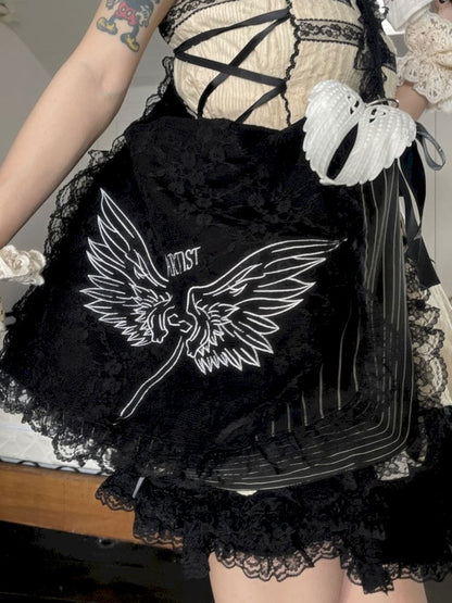 Lace Wings Embroidered Canvas Bag [S0000008754]