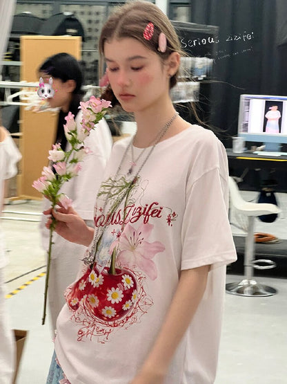 Daisy Cherry Vintage T Shirt【s0000017264】