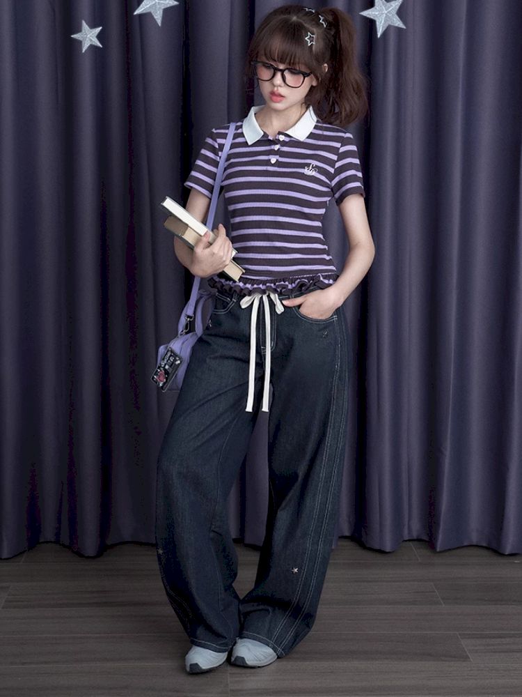 Stripe Short Sleeve Polo Top【s0000012075】