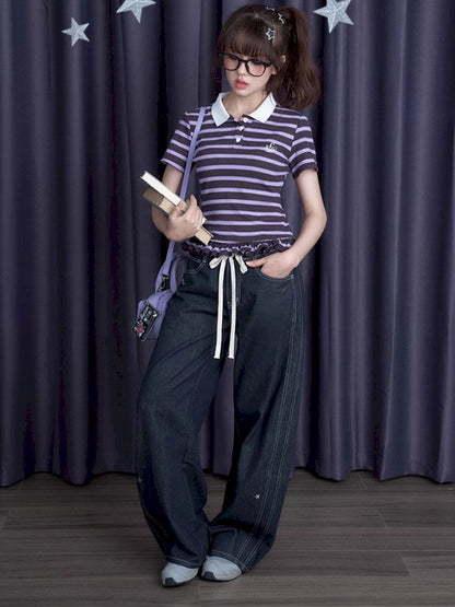 Stripe Short Sleeve Polo Top【s0000012075】