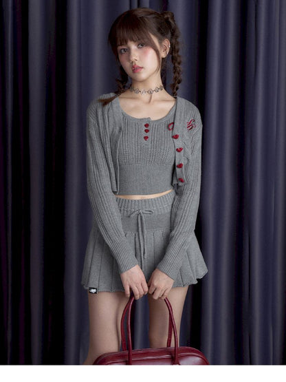 Knitted camisole cardigan skirt set【s0000010119】