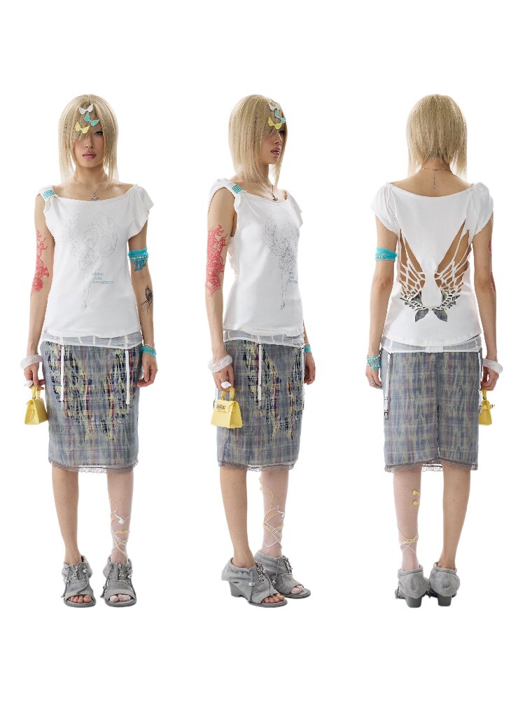 Single Shoulder Wrinkled T Shirt【s0000017639】