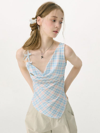 Summer Plaid Bow Vest Camisole【s0000017152】
