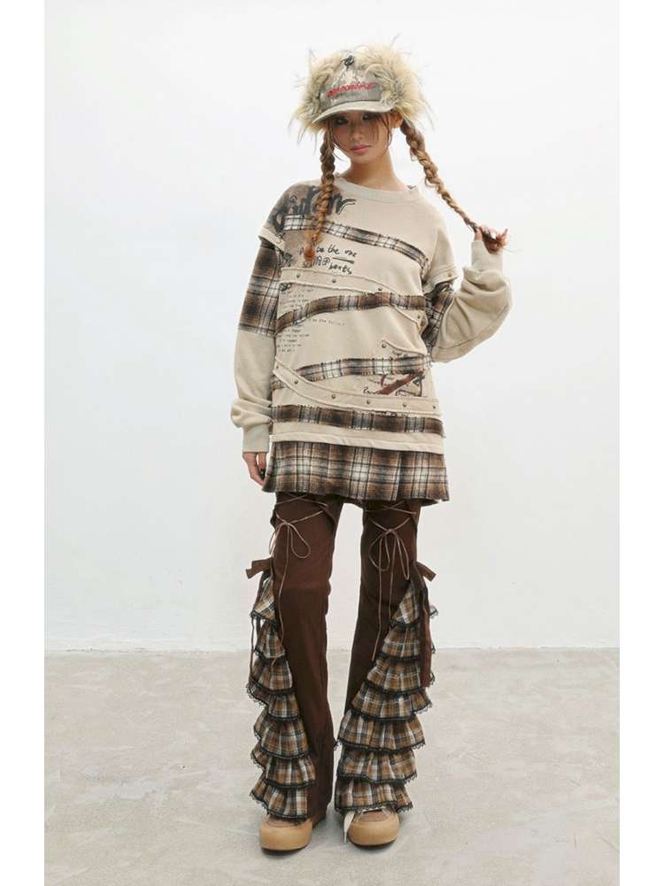 Plaid Strap Vintage Lace Slacks【s0000014832】