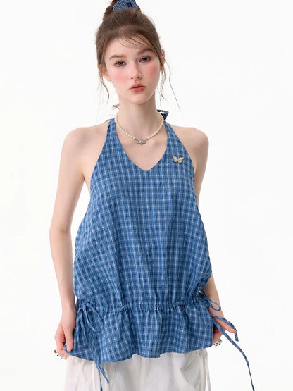 American Vintage Plaid Halter Top【s0000017751】