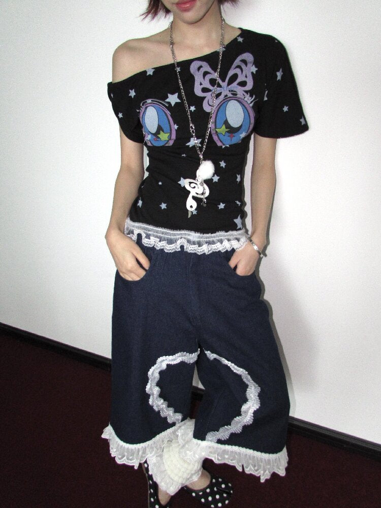 Butterfly Star Comic Eye Short Top【s0000018658】