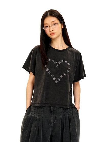Love Star Glitter Distressed Tee【s0000016434】
